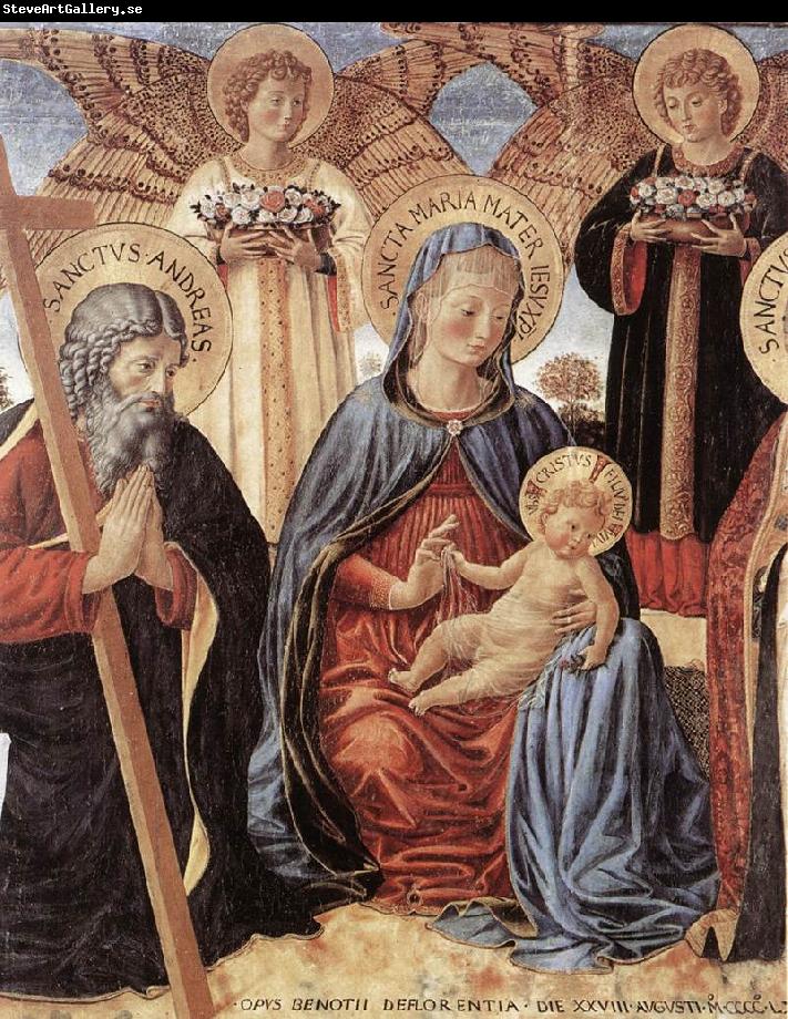 GOZZOLI, Benozzo Madonna and Child between Sts Andrew and Prosper (detail) fg